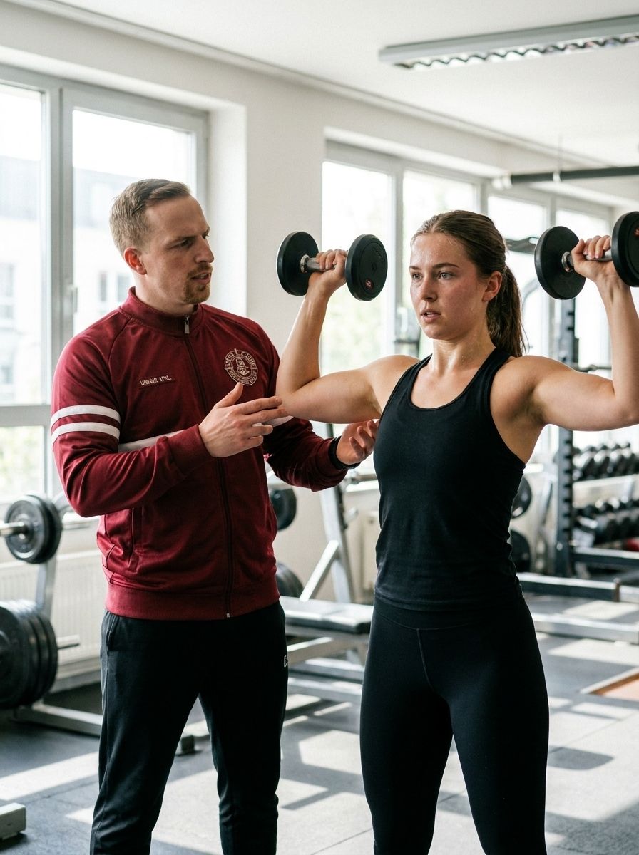 Trainer Niklas betreut ein Mitglied beim Training im Mannis Fitnessstudio Sonthofen